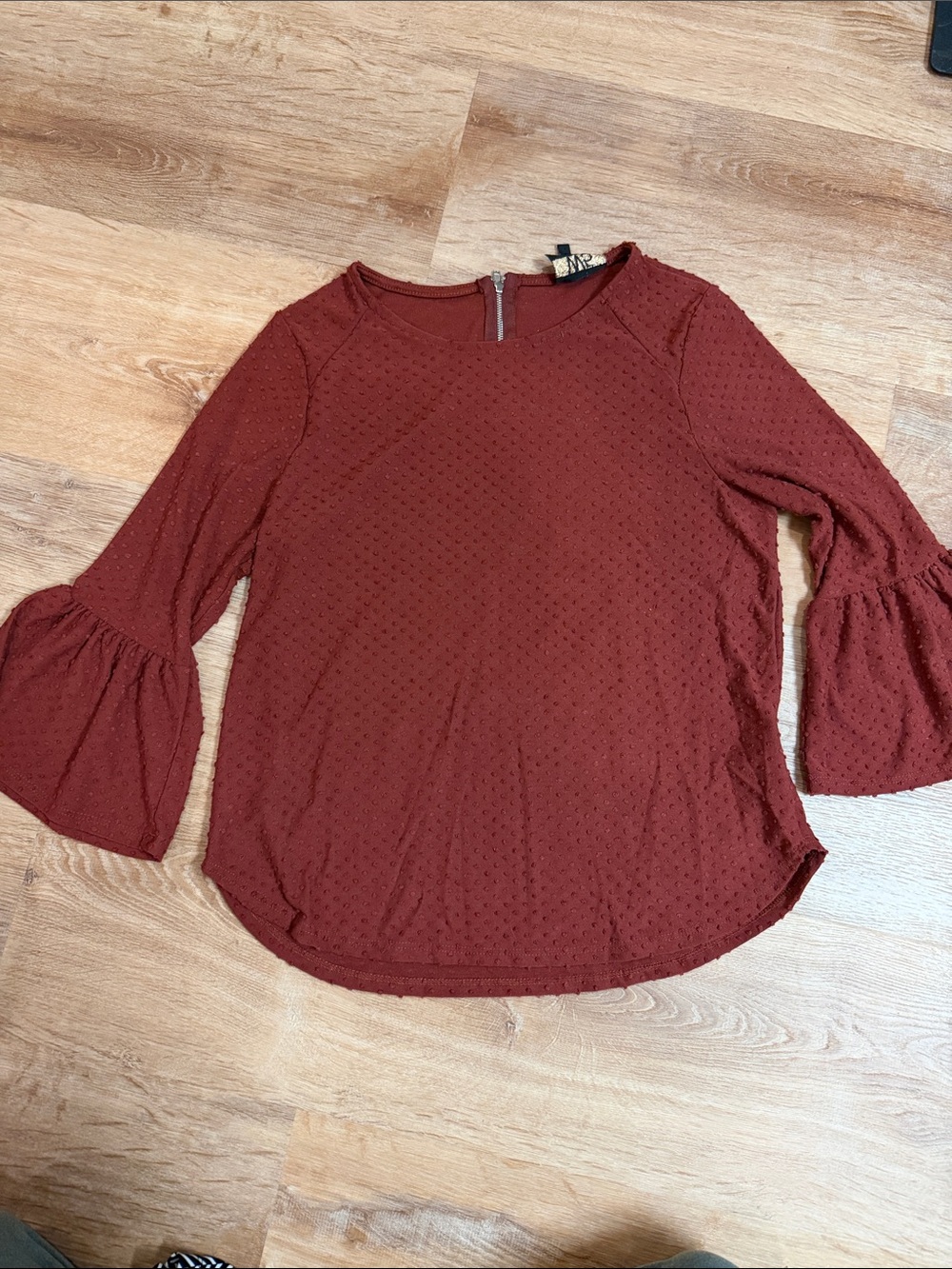W5 Burgundy Bell Sleeve Dot-Textured Blouse